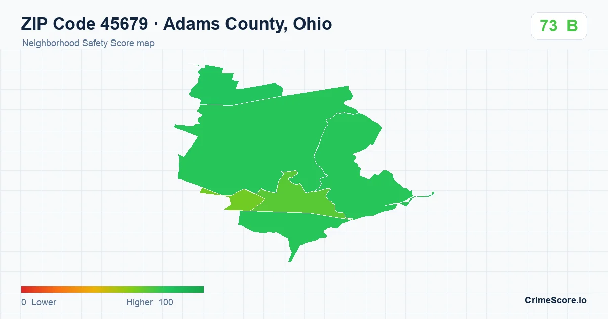 ZIP Code 45679 in Adams County, Ohio neighborhood Safety Score map