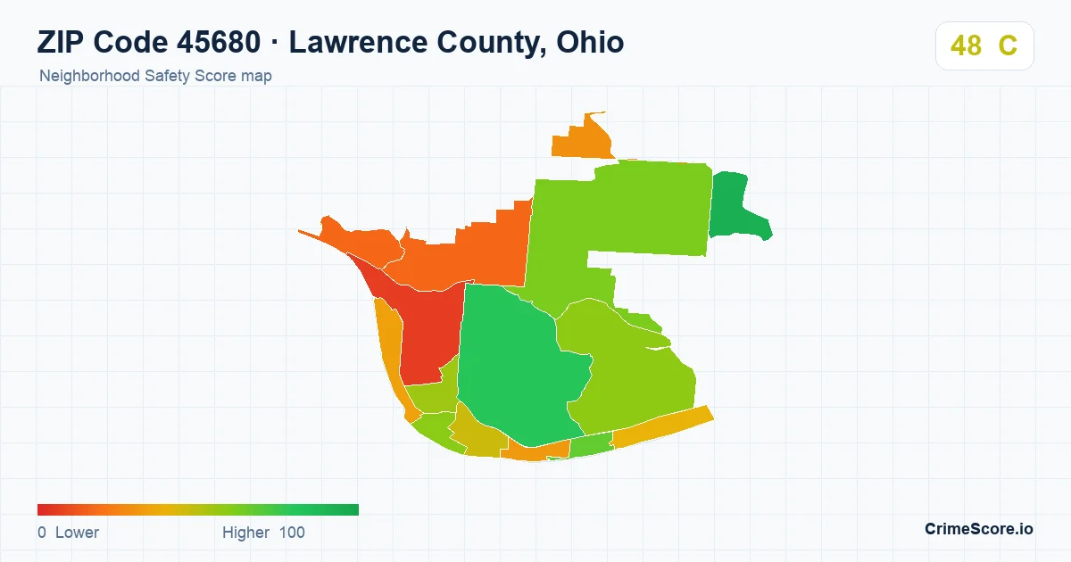 ZIP Code 45680 in Lawrence County, Ohio neighborhood Safety Score map