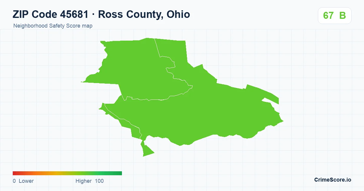ZIP Code 45681 in Ross County, Ohio neighborhood Safety Score map