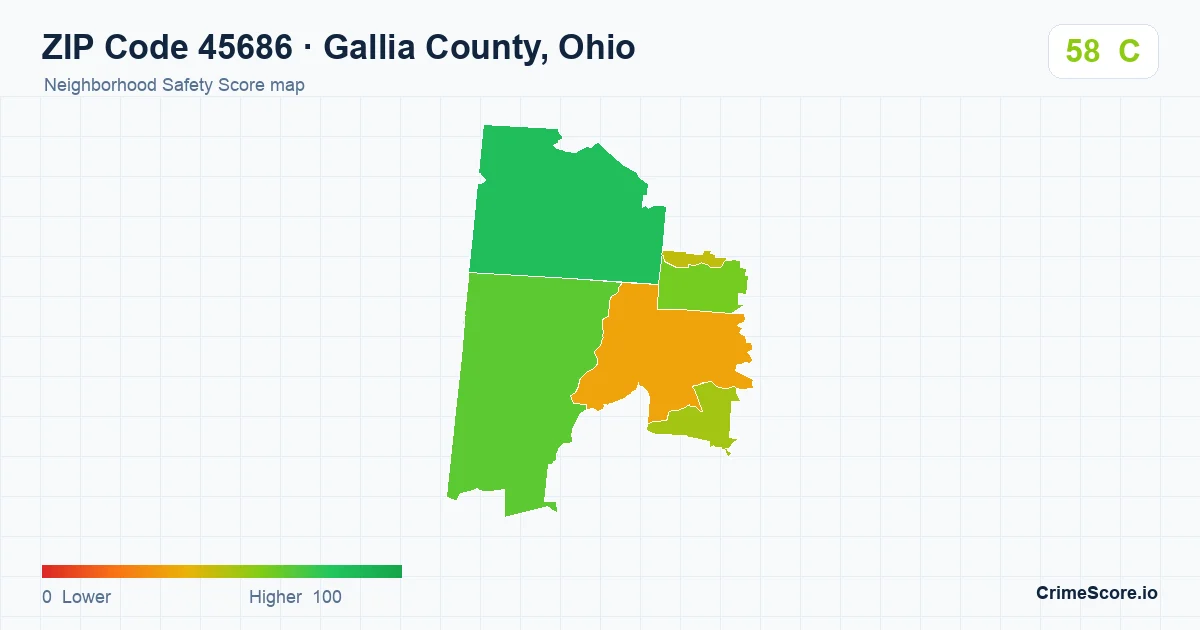 ZIP Code 45686 in Gallia County, Ohio neighborhood Safety Score map