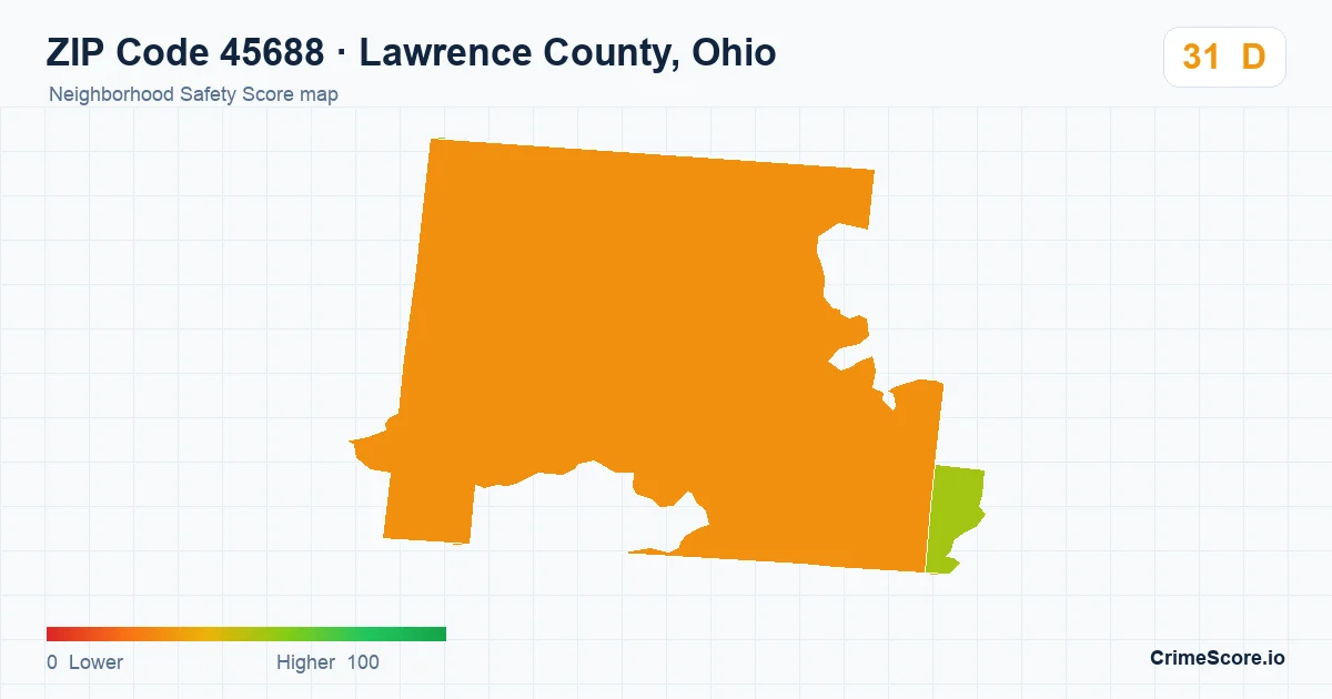 ZIP Code 45688 in Lawrence County, Ohio neighborhood Safety Score map