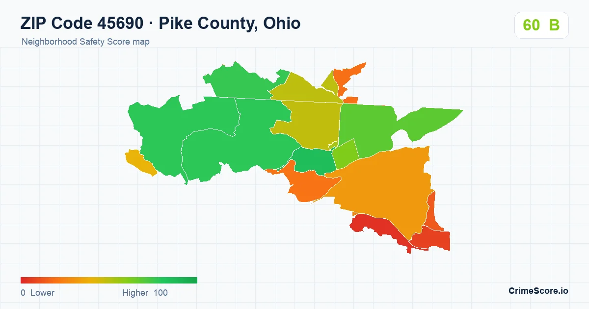 ZIP Code 45690 in Pike County, Ohio neighborhood Safety Score map
