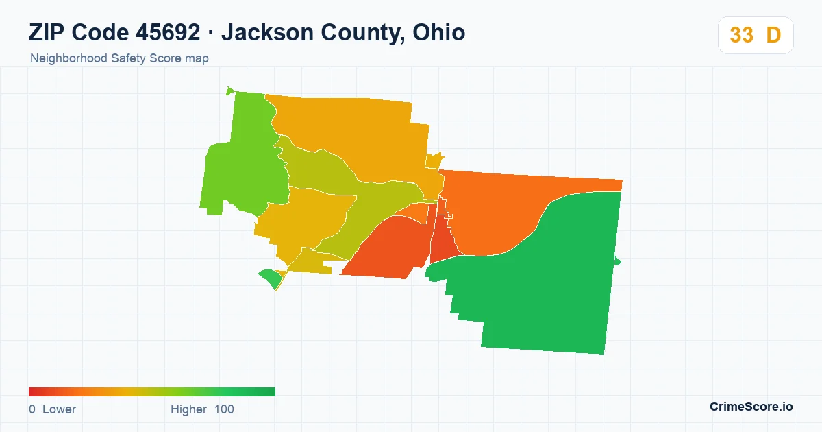 ZIP Code 45692 in Jackson County, Ohio neighborhood Safety Score map