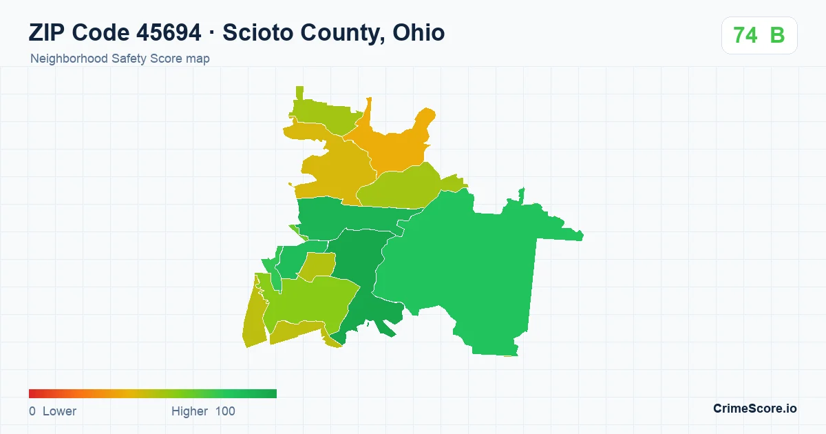ZIP Code 45694 in Scioto County, Ohio neighborhood Safety Score map