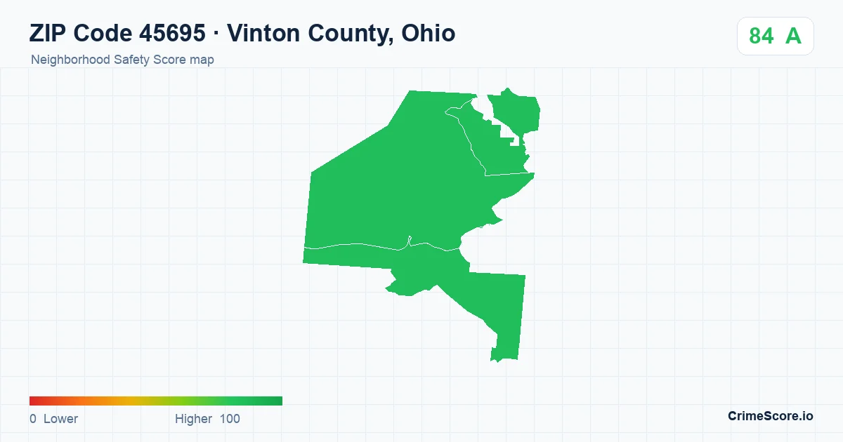 ZIP Code 45695 in Vinton County, Ohio neighborhood Safety Score map