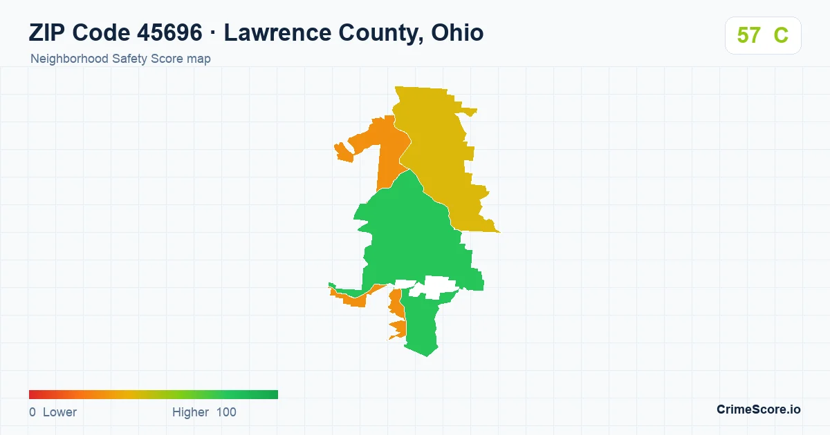 ZIP Code 45696 in Lawrence County, Ohio neighborhood Safety Score map