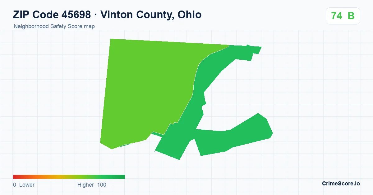 ZIP Code 45698 in Vinton County, Ohio neighborhood Safety Score map