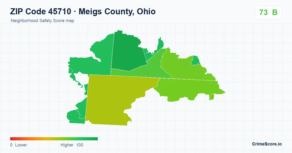 ZIP Code 45710 in Meigs County, Ohio neighborhood Safety Score map