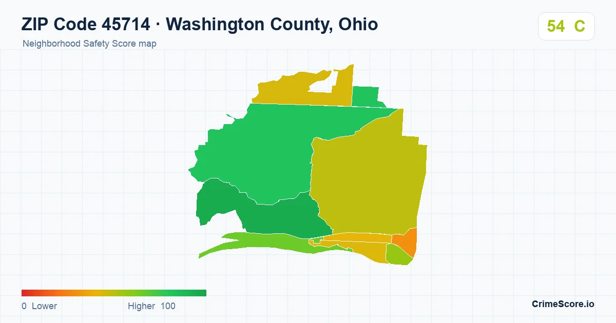 ZIP Code 45714 in Washington County, Ohio neighborhood Safety Score map