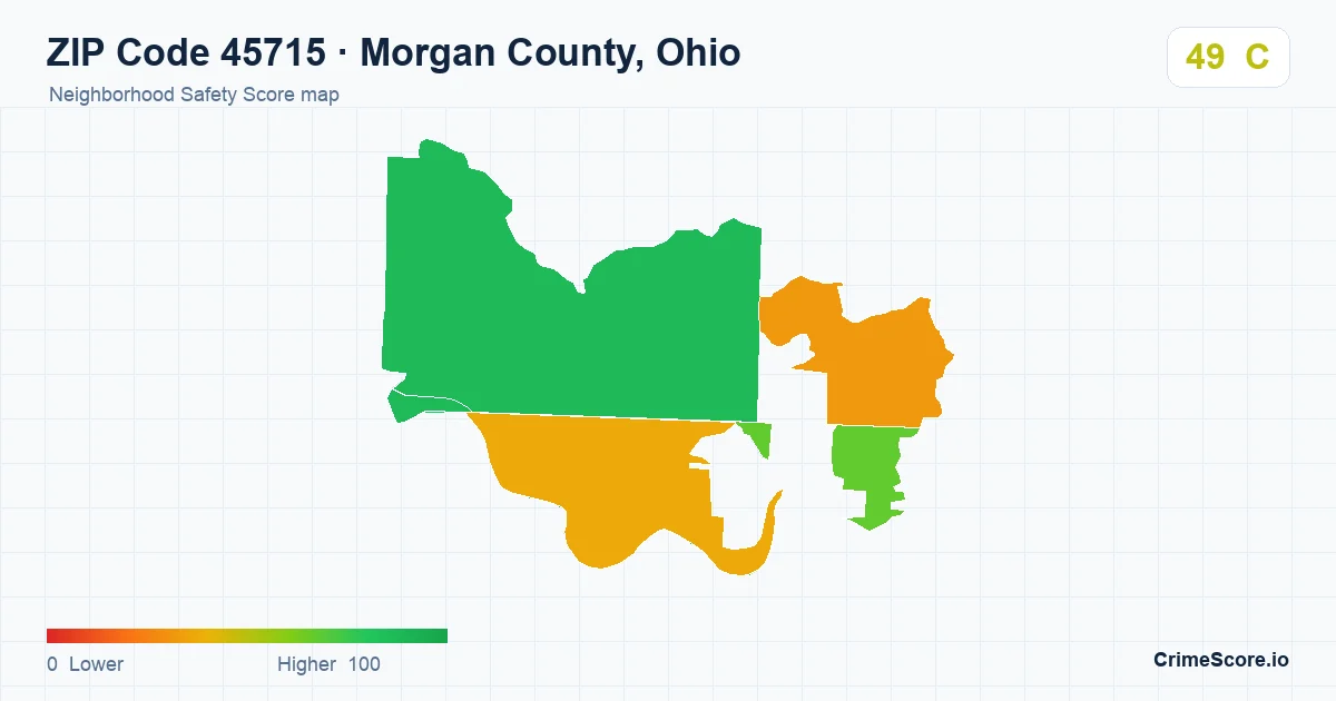 ZIP Code 45715 in Morgan County, Ohio neighborhood Safety Score map