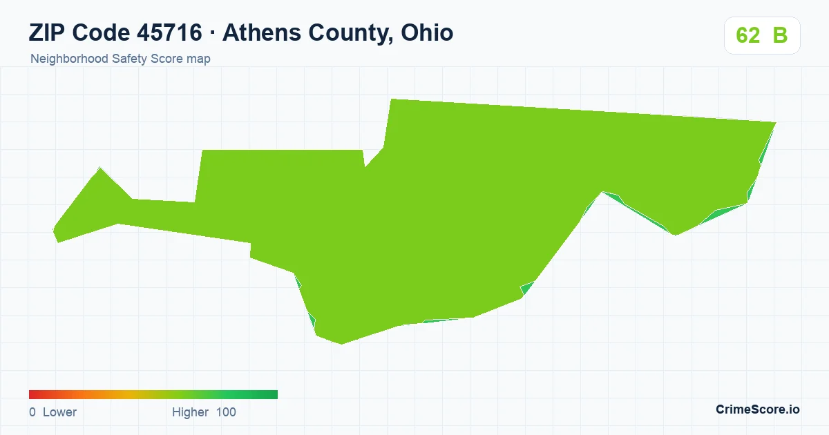 ZIP Code 45716 in Athens County, Ohio neighborhood Safety Score map