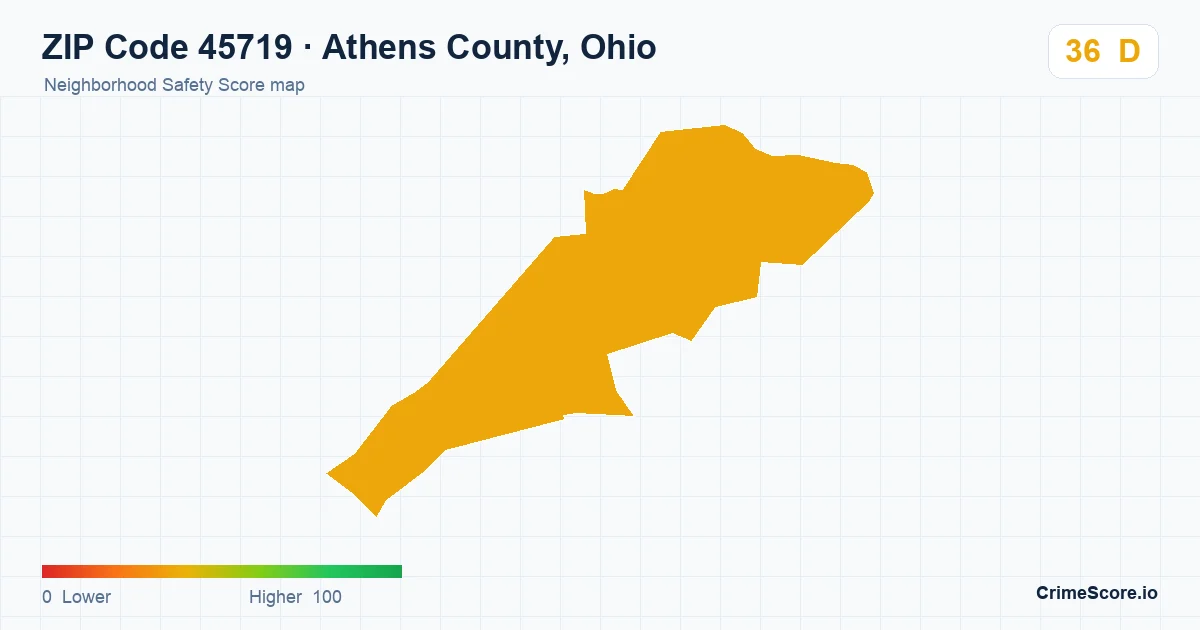 ZIP Code 45719 in Athens County, Ohio neighborhood Safety Score map