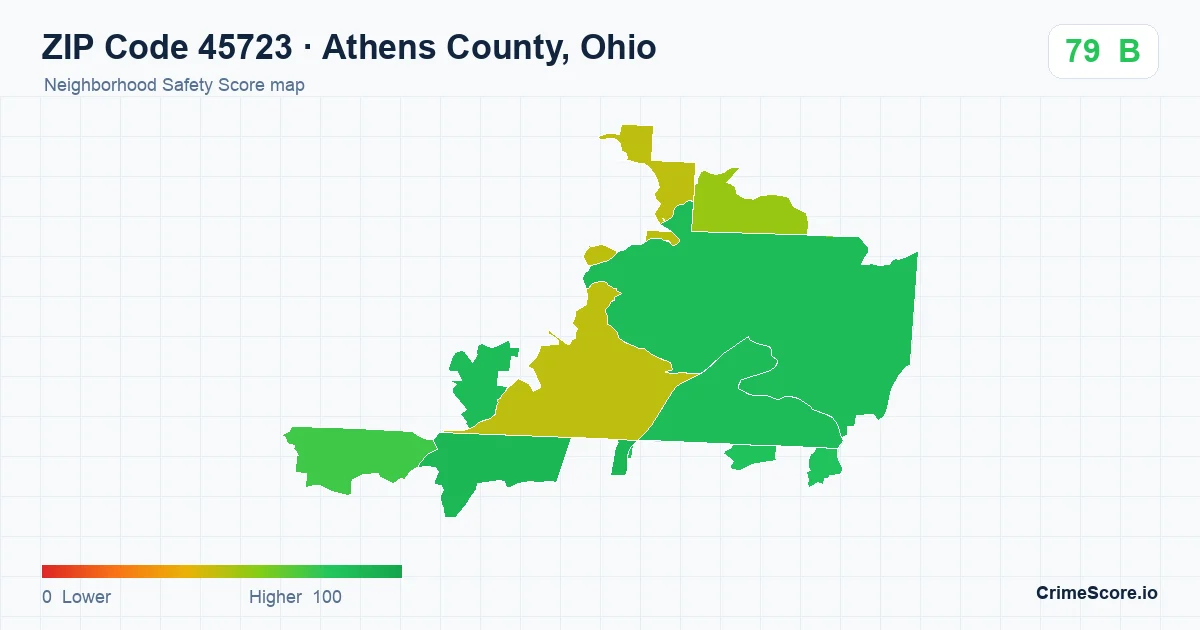 ZIP Code 45723 in Athens County, Ohio neighborhood Safety Score map