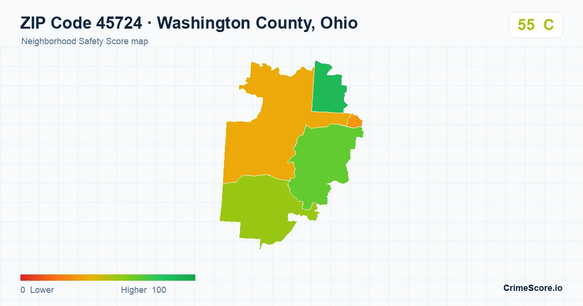 ZIP Code 45724 in Washington County, Ohio neighborhood Safety Score map