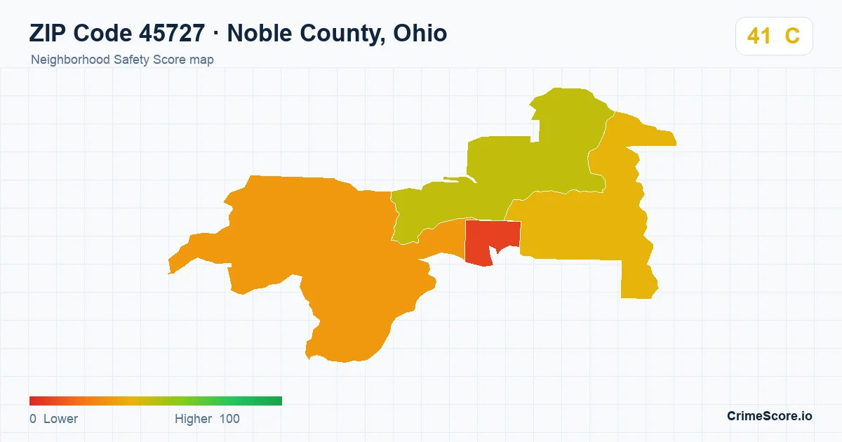ZIP Code 45727 in Noble County, Ohio neighborhood Safety Score map