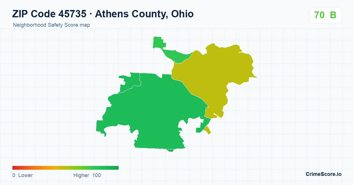 ZIP Code 45735 in Athens County, Ohio neighborhood Safety Score map