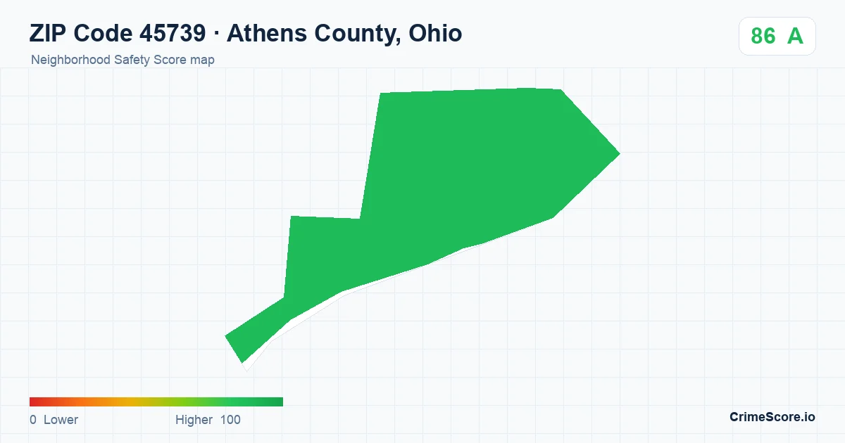 ZIP Code 45739 in Athens County, Ohio neighborhood Safety Score map