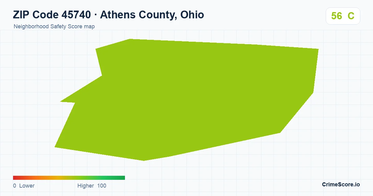 ZIP Code 45740 in Athens County, Ohio neighborhood Safety Score map