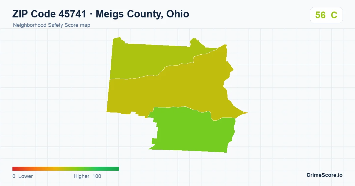 ZIP Code 45741 in Meigs County, Ohio neighborhood Safety Score map