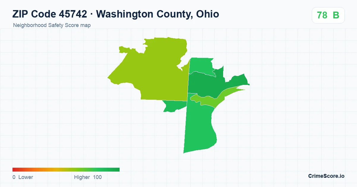 ZIP Code 45742 in Washington County, Ohio neighborhood Safety Score map