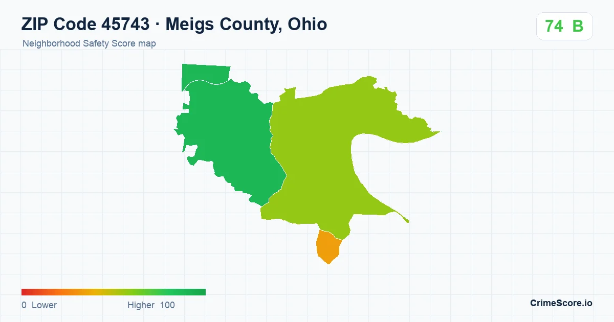 ZIP Code 45743 in Meigs County, Ohio neighborhood Safety Score map