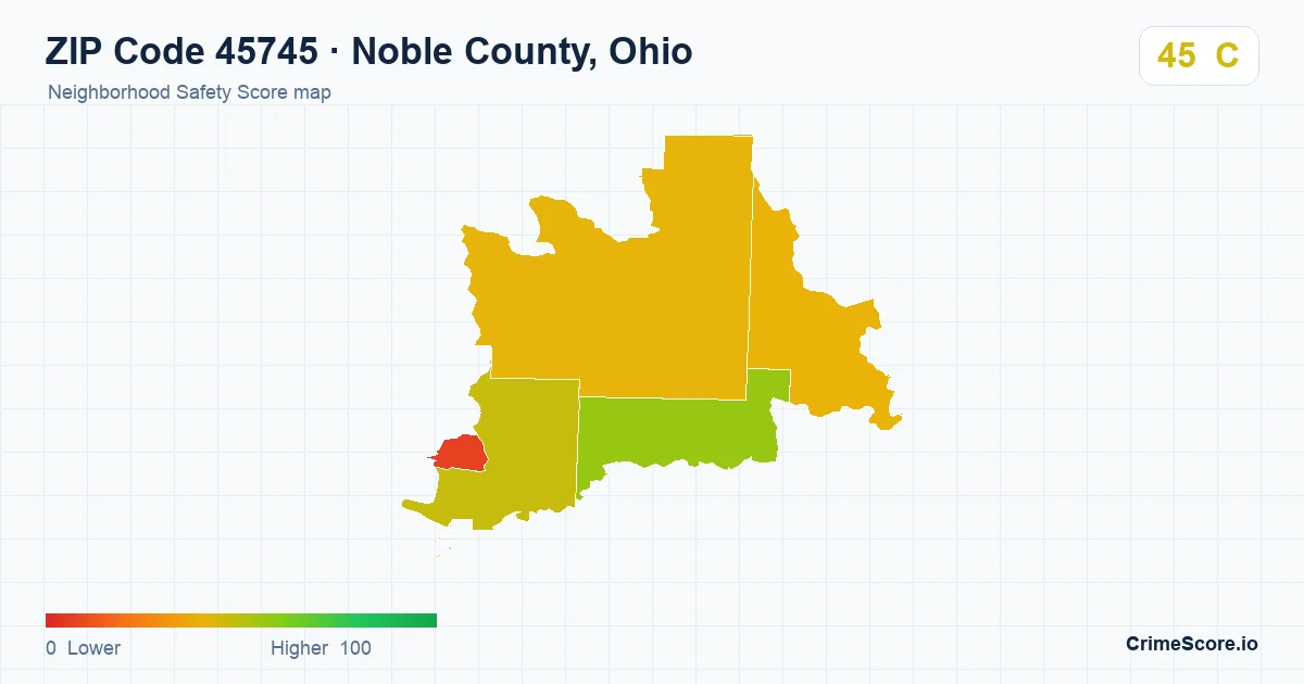ZIP Code 45745 in Noble County, Ohio neighborhood Safety Score map