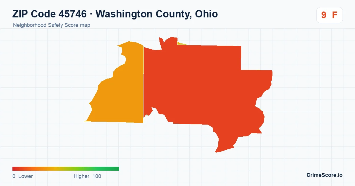 ZIP Code 45746 in Washington County, Ohio neighborhood Safety Score map