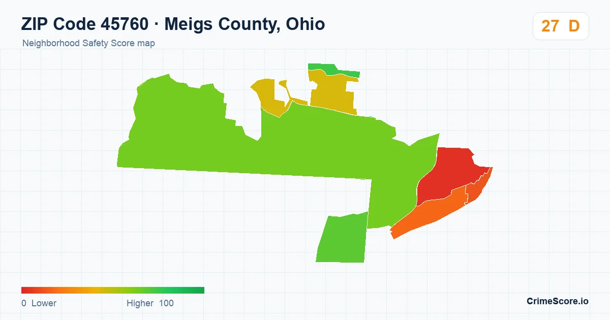 ZIP Code 45760 in Meigs County, Ohio neighborhood Safety Score map