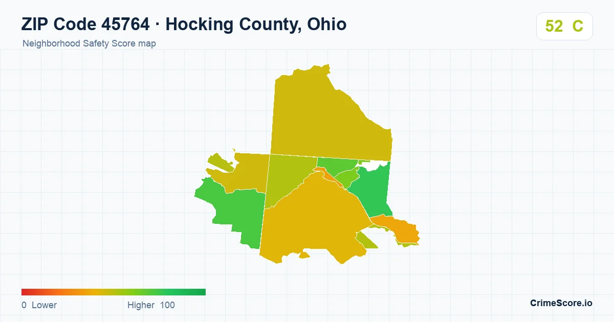 ZIP Code 45764 in Hocking County, Ohio neighborhood Safety Score map
