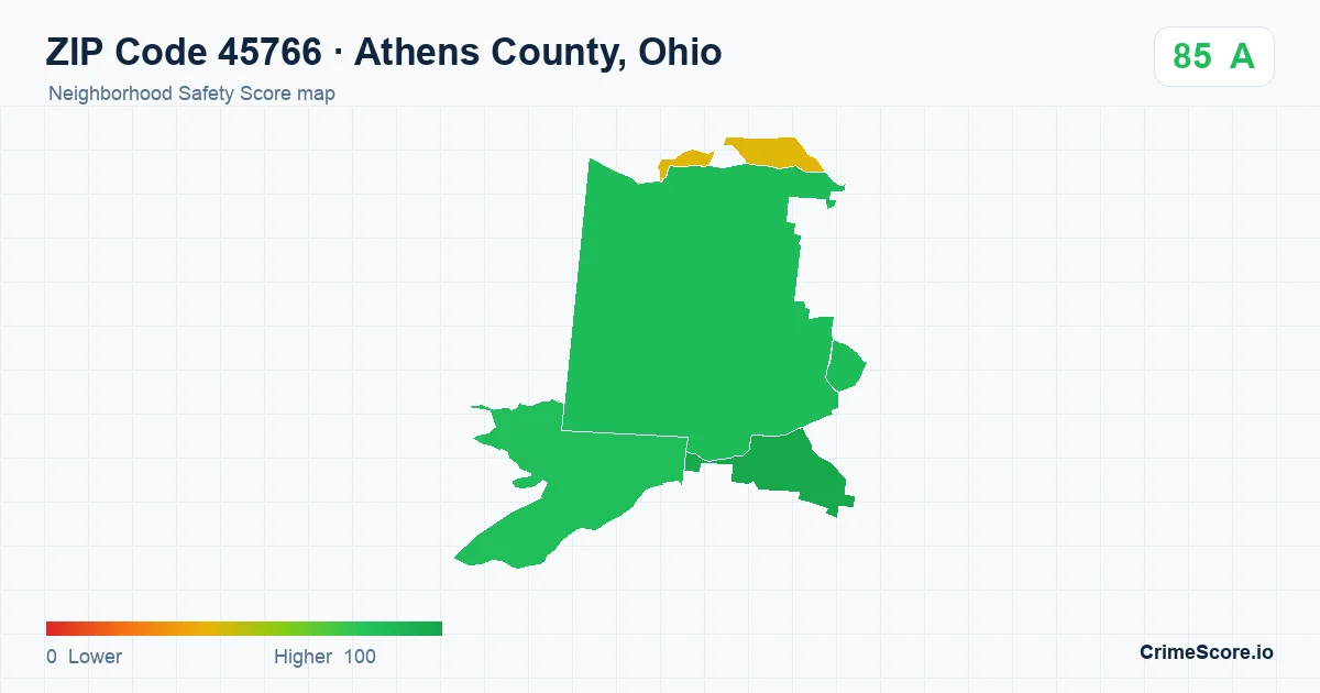 ZIP Code 45766 in Athens County, Ohio neighborhood Safety Score map