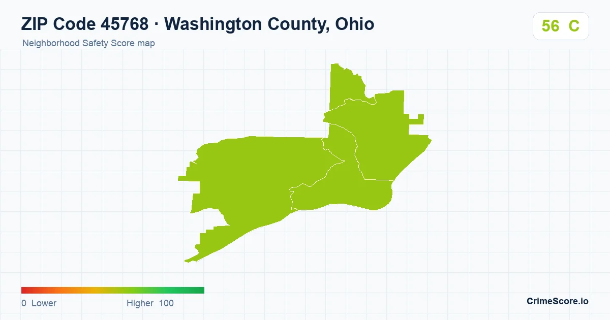 ZIP Code 45768 in Washington County, Ohio neighborhood Safety Score map