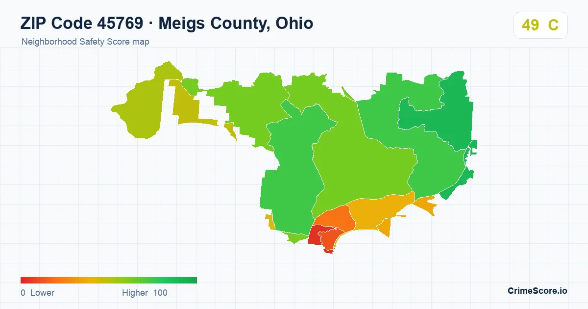 ZIP Code 45769 in Meigs County, Ohio neighborhood Safety Score map