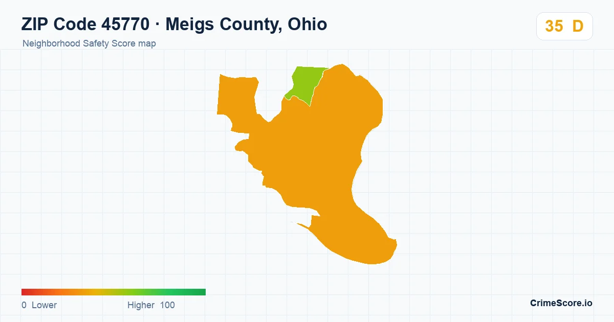 ZIP Code 45770 in Meigs County, Ohio neighborhood Safety Score map