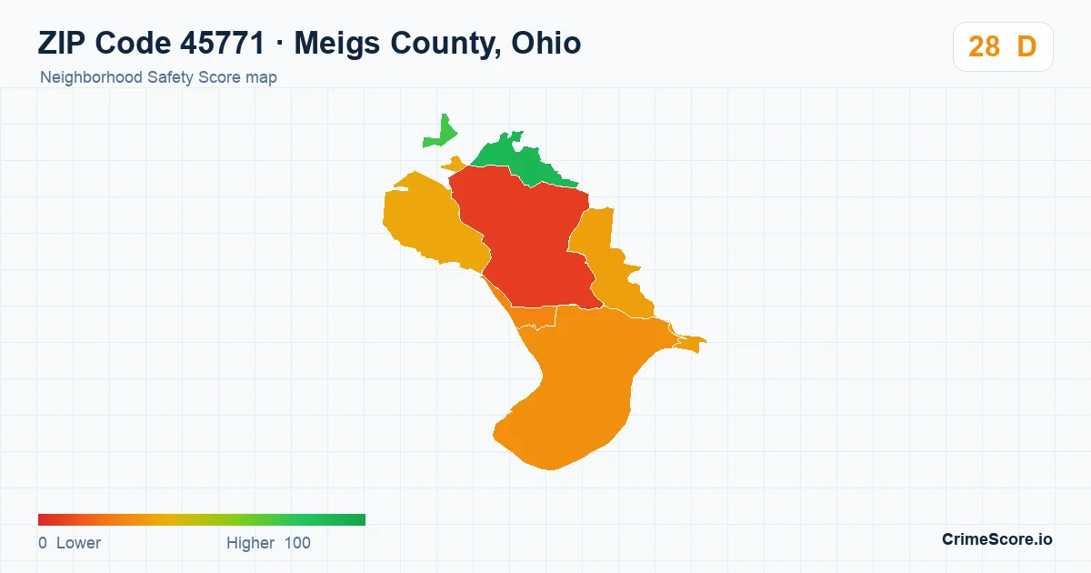 ZIP Code 45771 in Meigs County, Ohio neighborhood Safety Score map