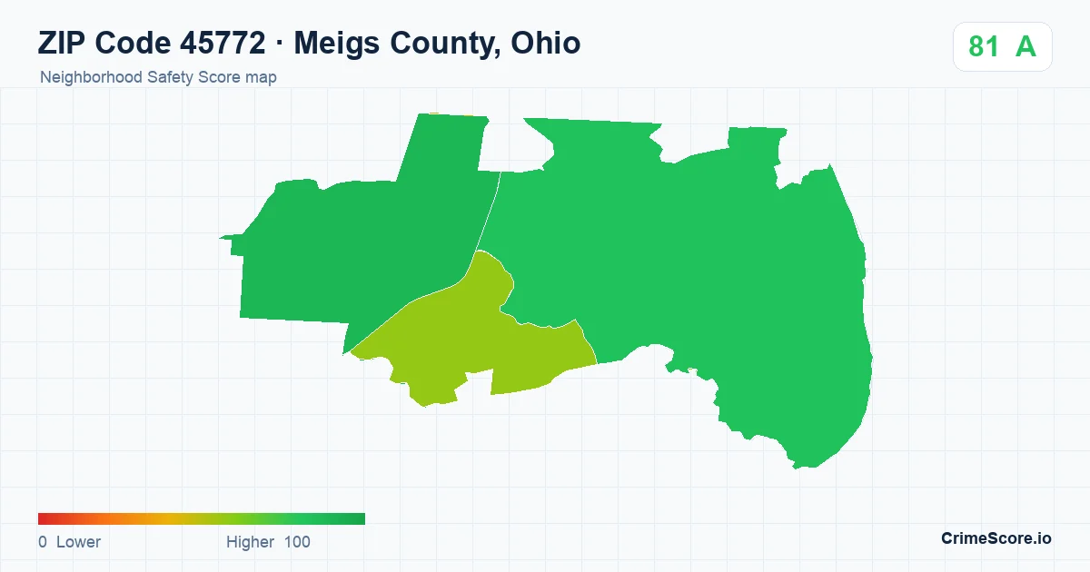 ZIP Code 45772 in Meigs County, Ohio neighborhood Safety Score map