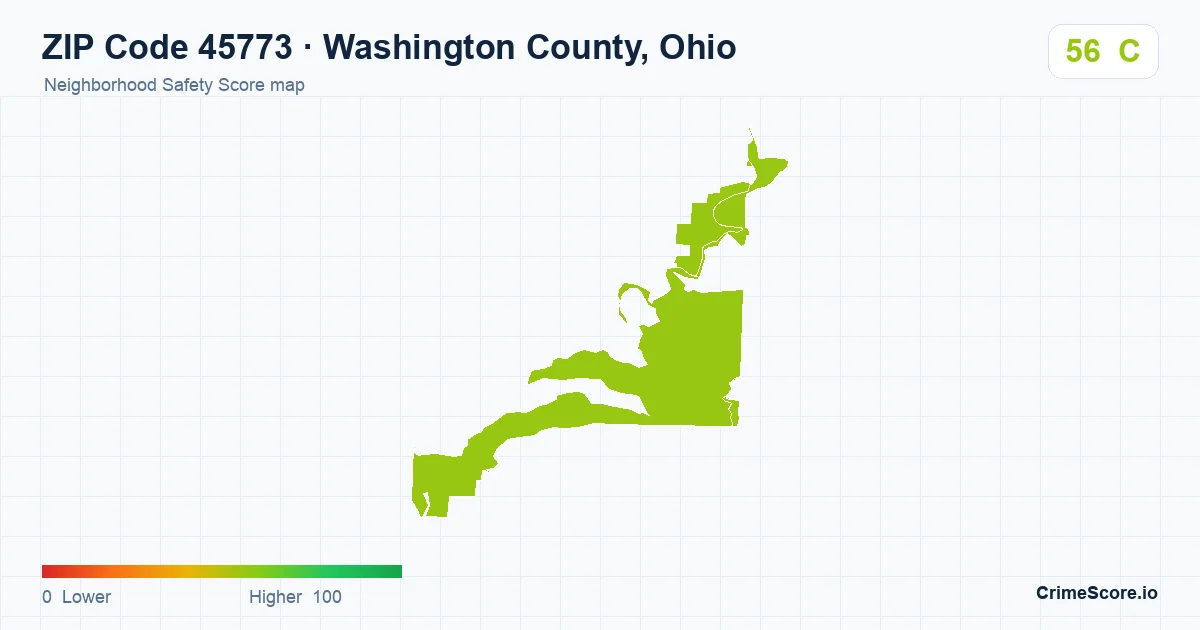 ZIP Code 45773 in Washington County, Ohio neighborhood Safety Score map