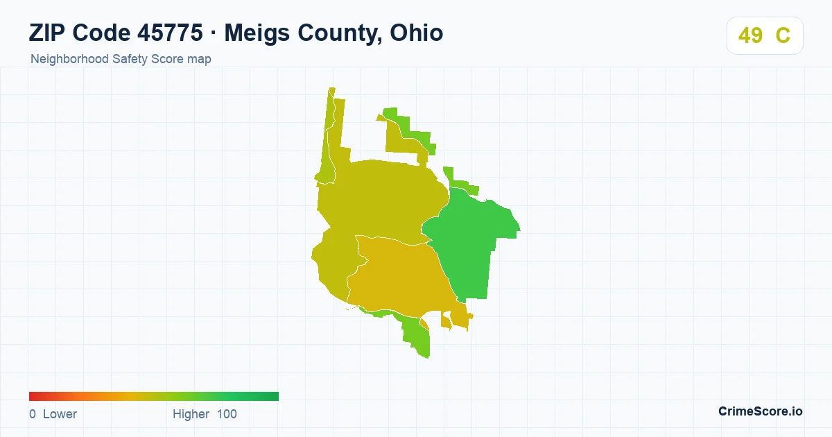 ZIP Code 45775 in Meigs County, Ohio neighborhood Safety Score map