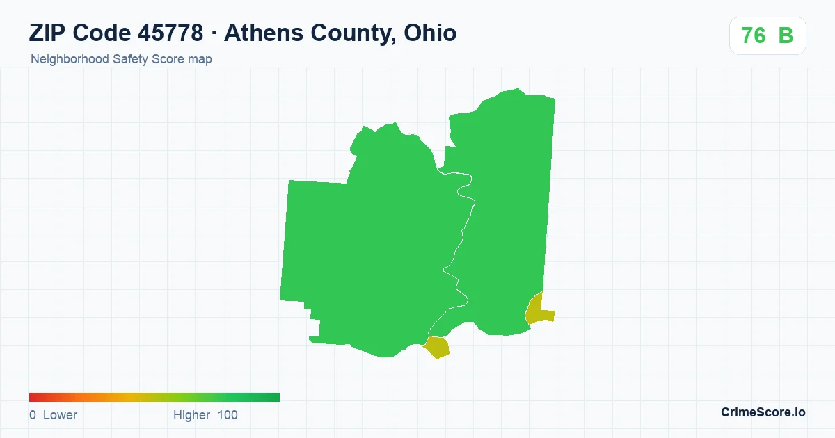 ZIP Code 45778 in Athens County, Ohio neighborhood Safety Score map