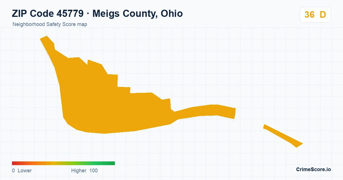 ZIP Code 45779 in Meigs County, Ohio neighborhood Safety Score map