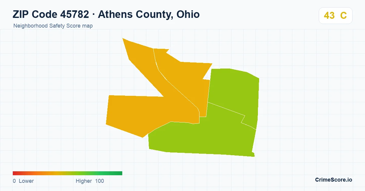 ZIP Code 45782 in Athens County, Ohio neighborhood Safety Score map