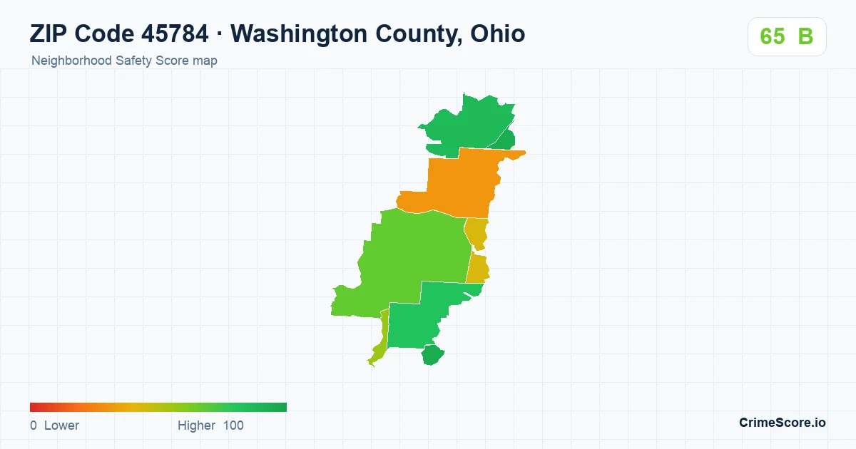 ZIP Code 45784 in Washington County, Ohio neighborhood Safety Score map