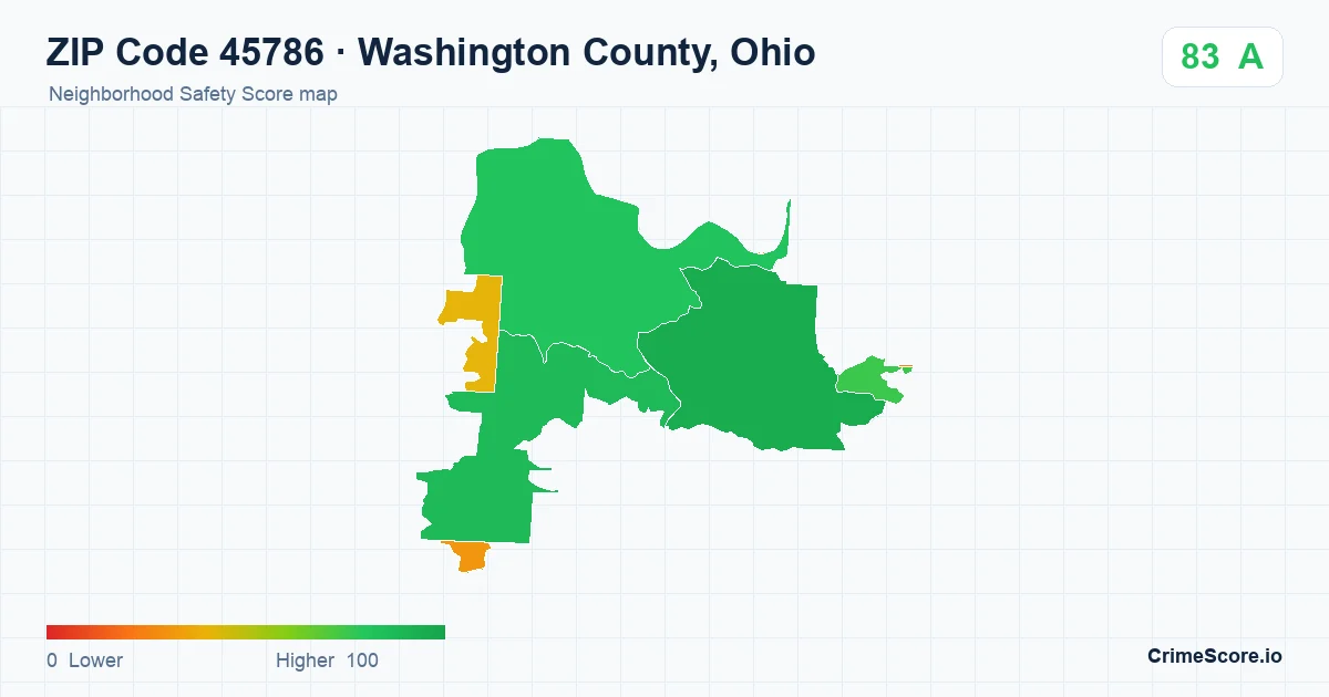 ZIP Code 45786 in Washington County, Ohio neighborhood Safety Score map