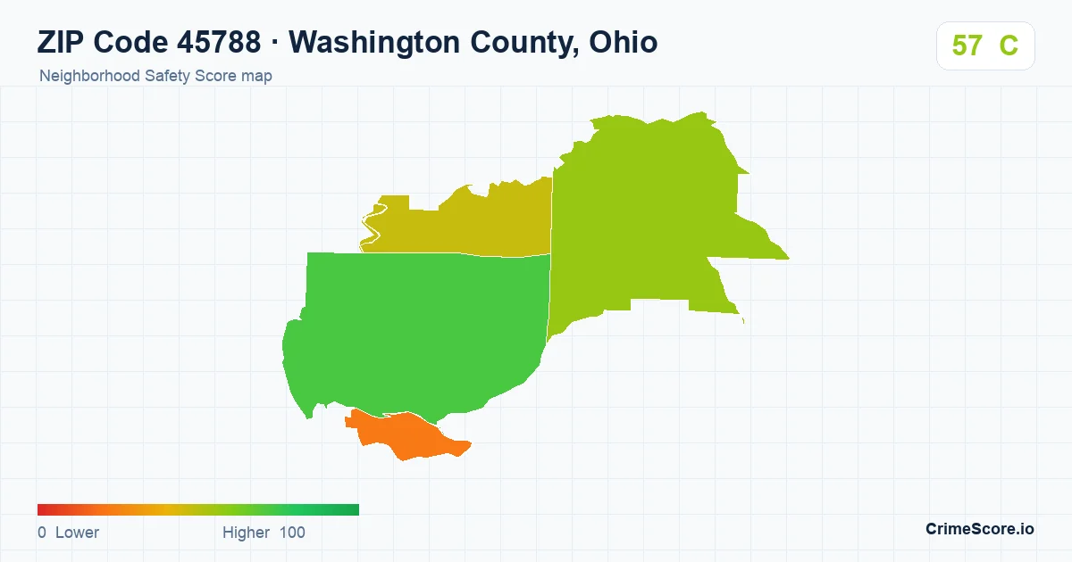 ZIP Code 45788 in Washington County, Ohio neighborhood Safety Score map
