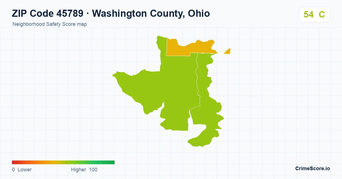 ZIP Code 45789 in Washington County, Ohio neighborhood Safety Score map