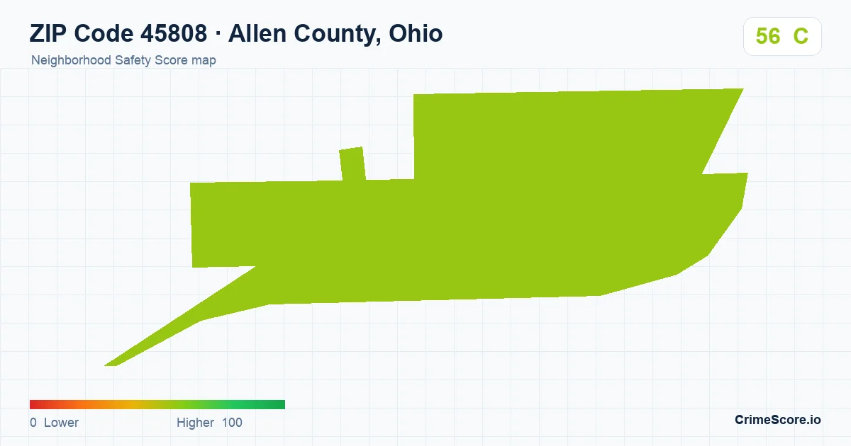 ZIP Code 45808 in Allen County, Ohio neighborhood Safety Score map