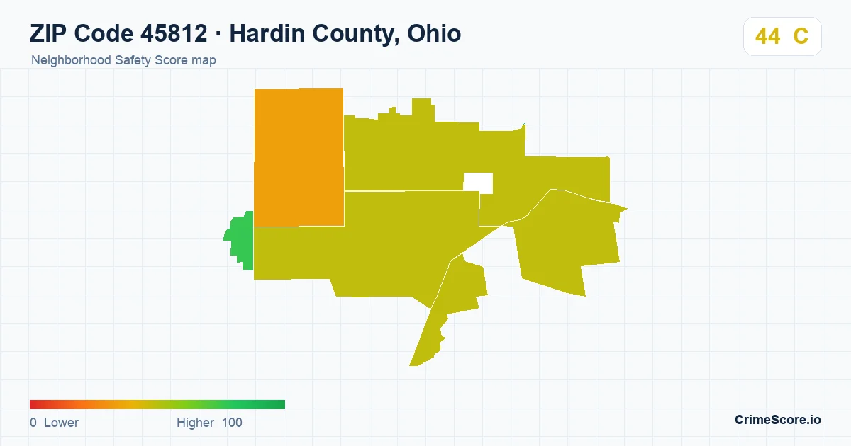 ZIP Code 45812 in Hardin County, Ohio neighborhood Safety Score map