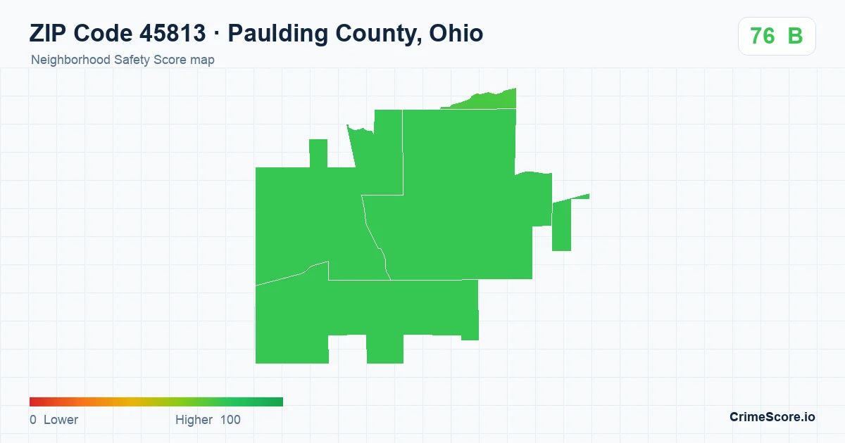 ZIP Code 45813 in Paulding County, Ohio neighborhood Safety Score map