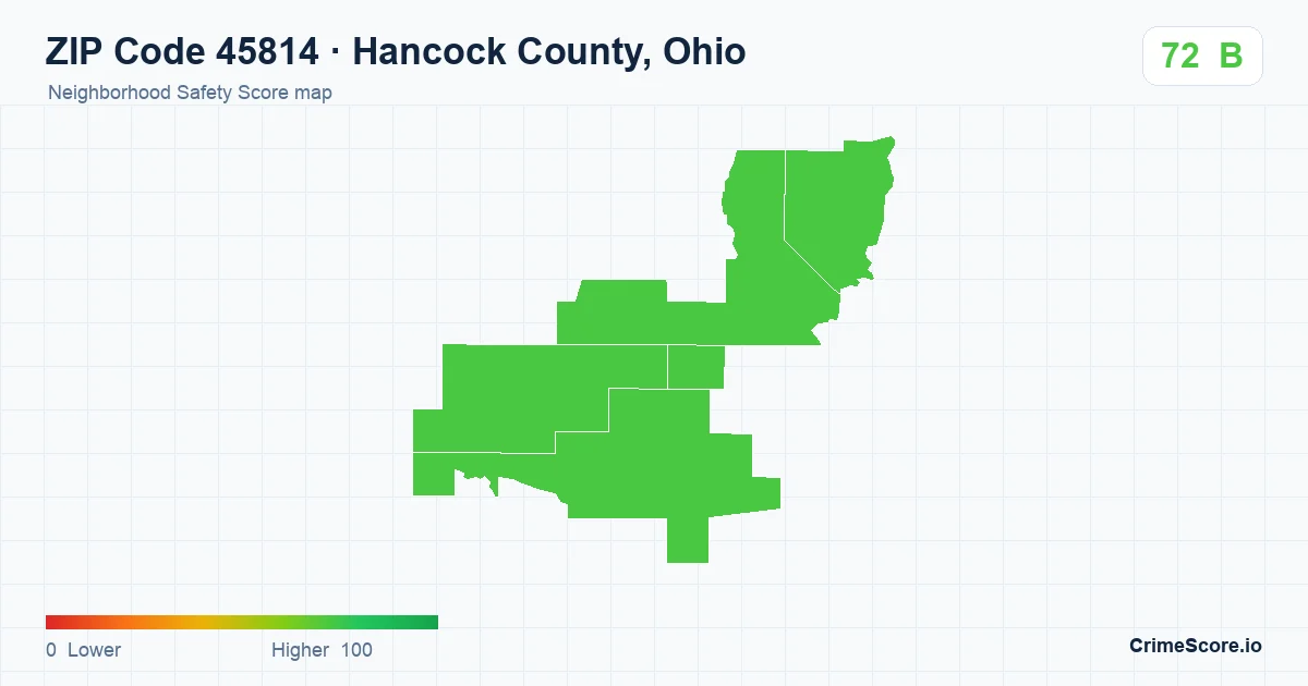 ZIP Code 45814 in Hancock County, Ohio neighborhood Safety Score map