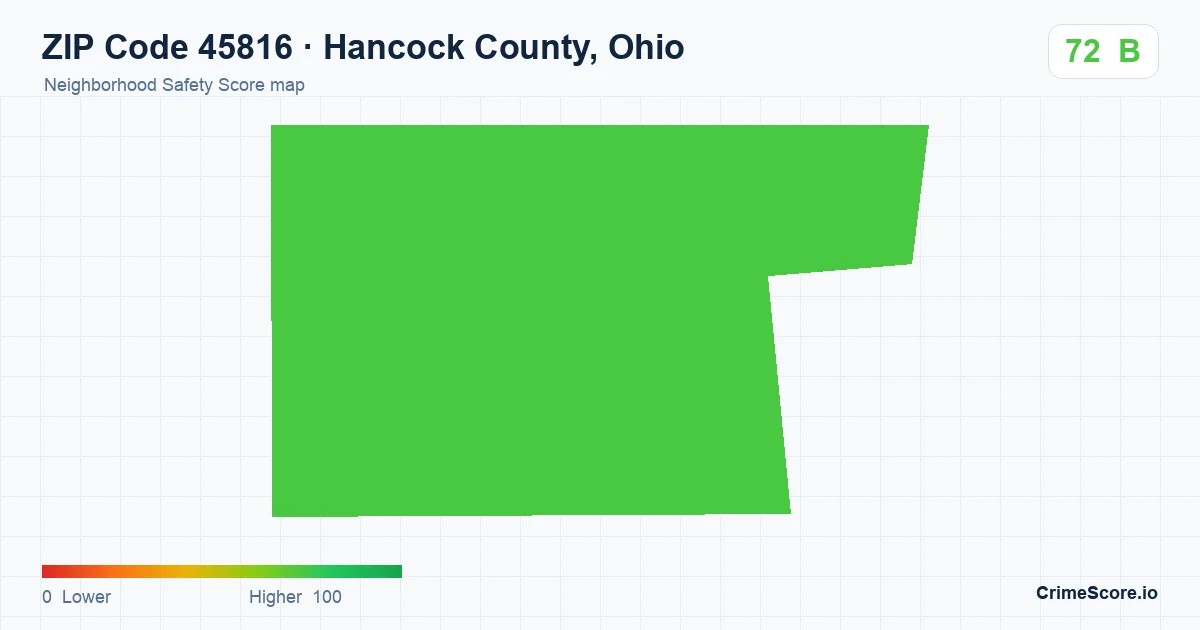 ZIP Code 45816 in Hancock County, Ohio neighborhood Safety Score map