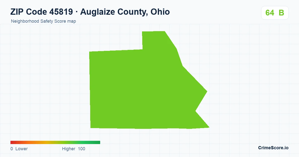 ZIP Code 45819 in Auglaize County, Ohio neighborhood Safety Score map
